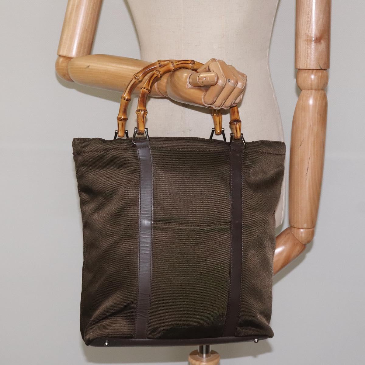 GUCCI Bamboo Hand Bag Nylon Beige Silver 000 1998 0508 Auth bs25619