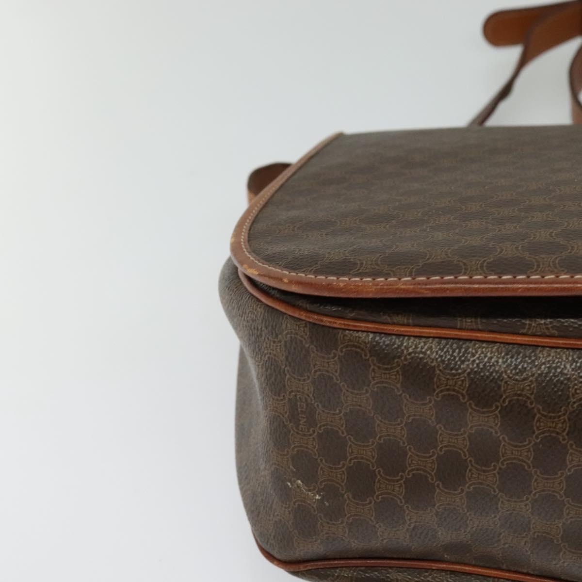 CELINE Macadam Canvas Shoulder Bag PVC Leather Brown Gold Auth bs25678