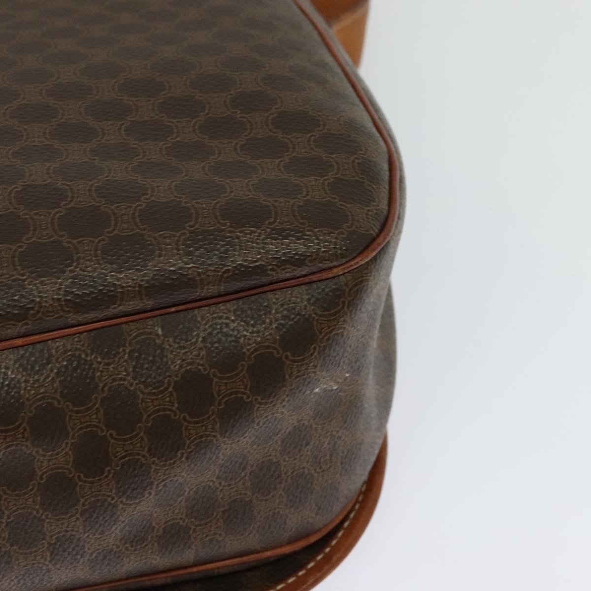 CELINE Macadam Canvas Shoulder Bag PVC Leather Brown Gold Auth bs25678