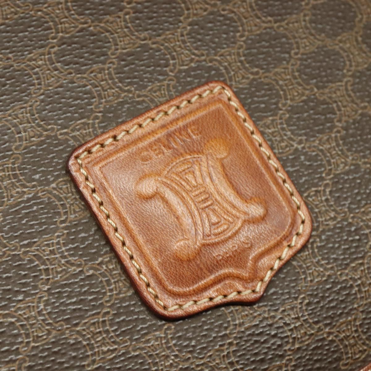 CELINE Macadam Canvas Shoulder Bag PVC Leather Brown Gold Auth bs25678