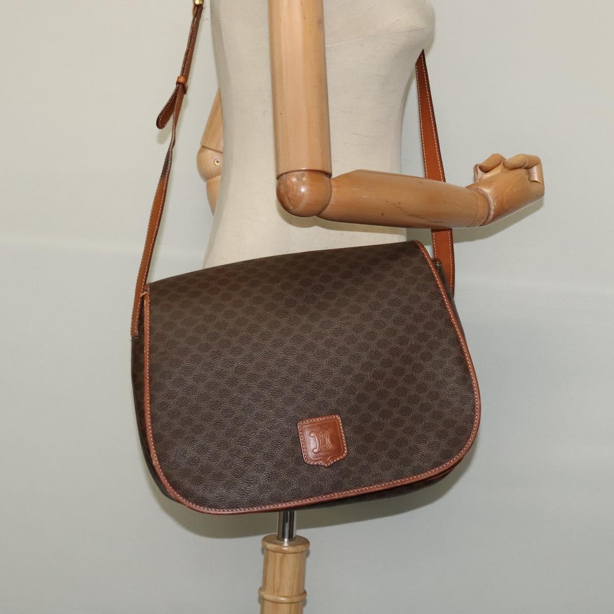 CELINE Macadam Canvas Shoulder Bag PVC Leather Brown Gold Auth bs25678
