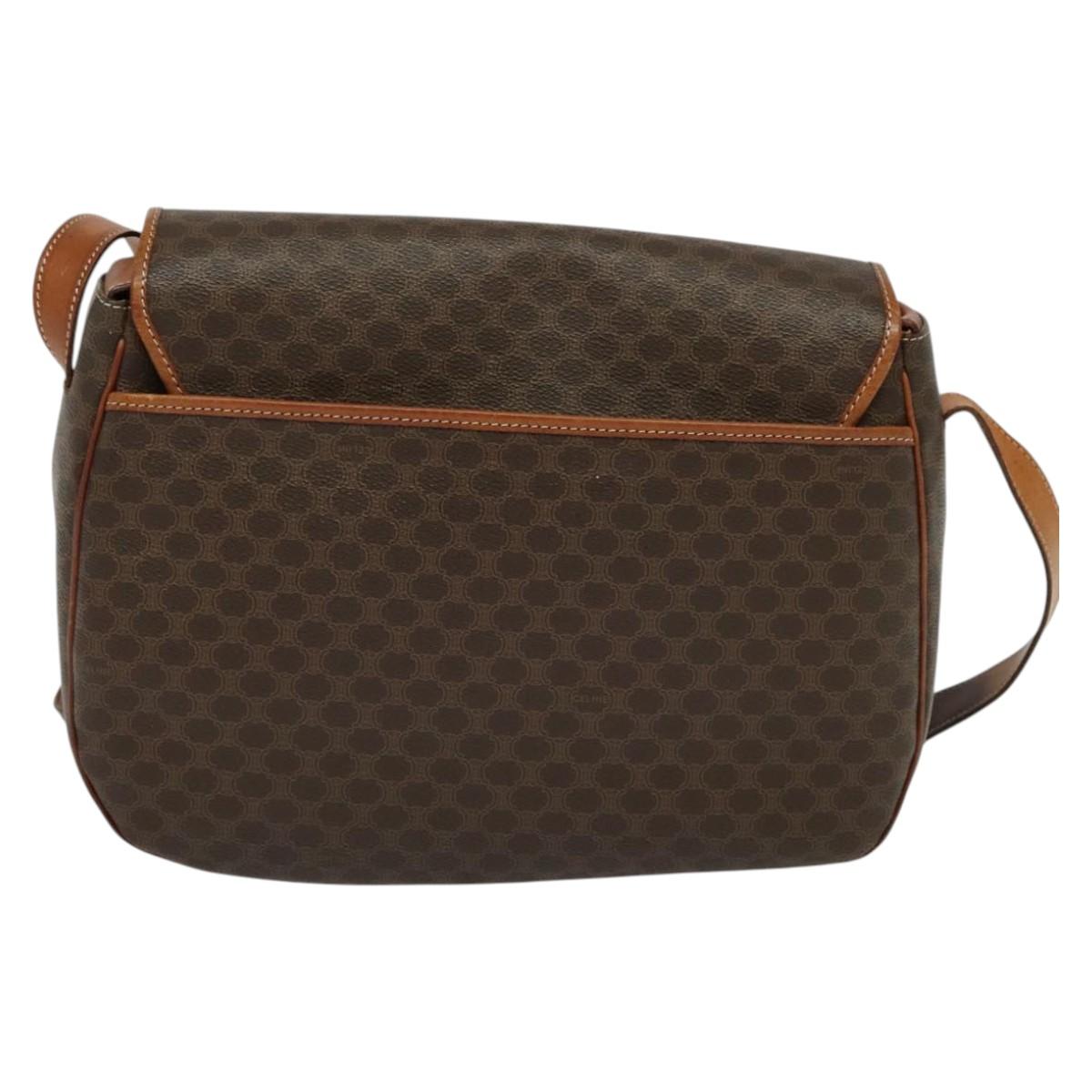 CELINE Macadam Canvas Shoulder Bag PVC Leather Brown Gold Auth bs25678