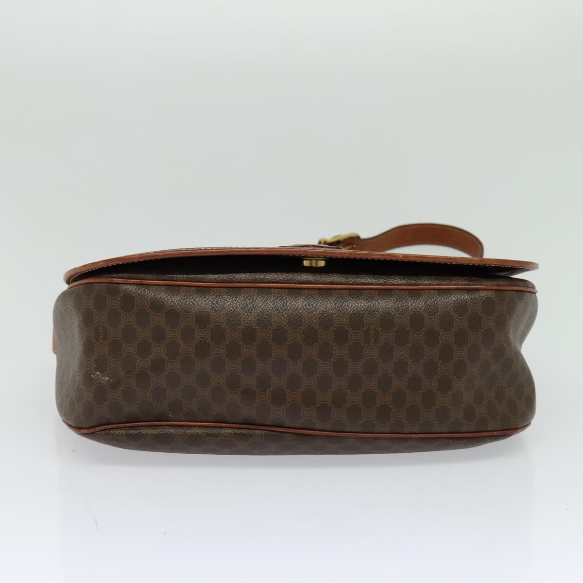 CELINE Macadam Canvas Shoulder Bag PVC Leather Brown Gold Auth bs25678