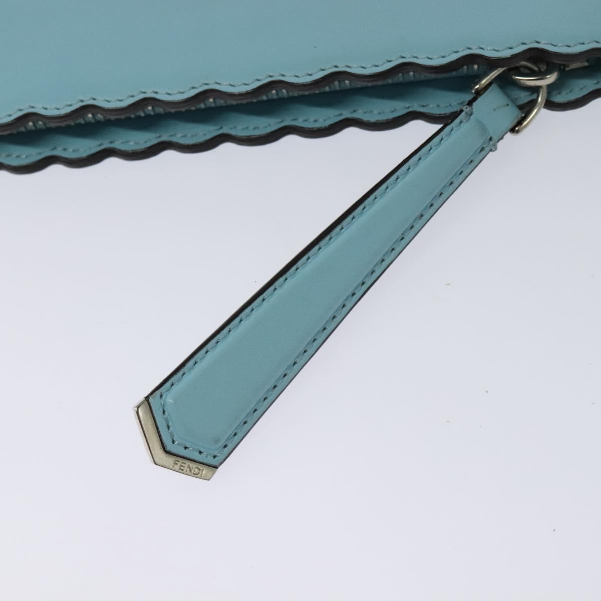 FENDI Clutch Bag Leather Light Blue Auth bs25680