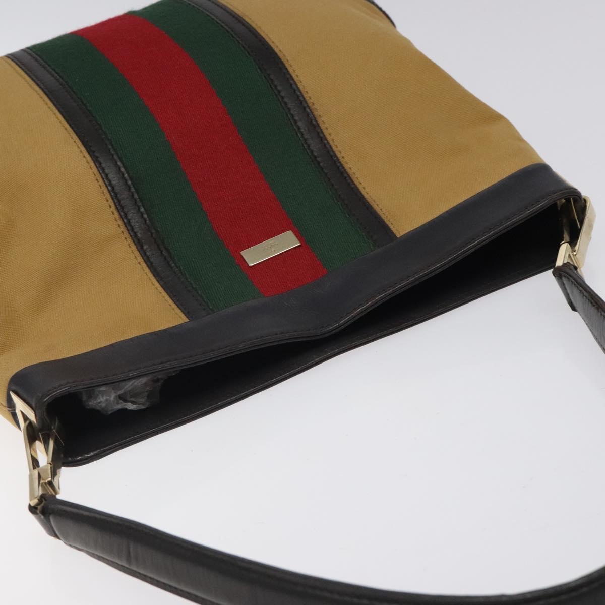 GUCCI Web Sherry Line Shoulder Bag Canvas Beige Gold 001 4231 Auth bs25687