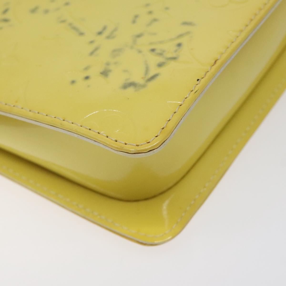 LOUIS VUITTON Monogram Vernis Motto Pouch Lime Yellow M91059 LV Auth bs25692