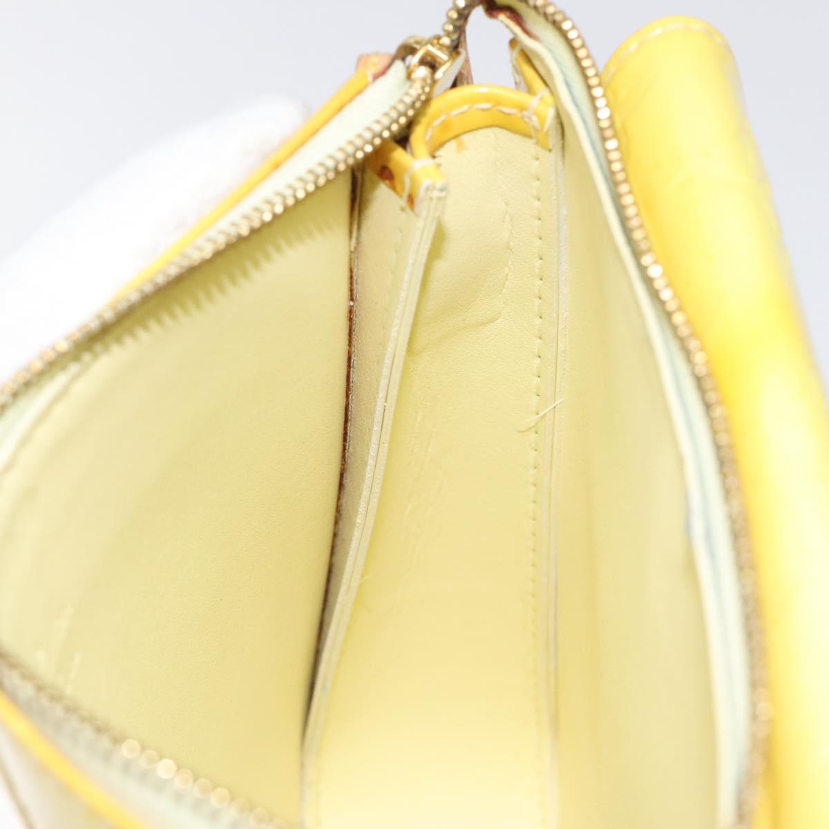 LOUIS VUITTON Monogram Vernis Motto Pouch Lime Yellow M91059 LV Auth bs25692