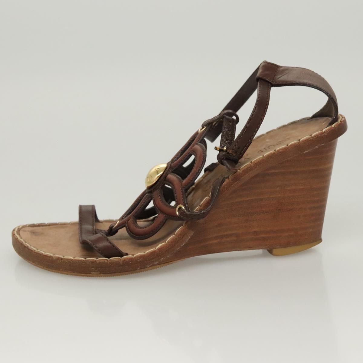 LOUIS VUITTON Pumps Leather Brown LV Auth bs25696