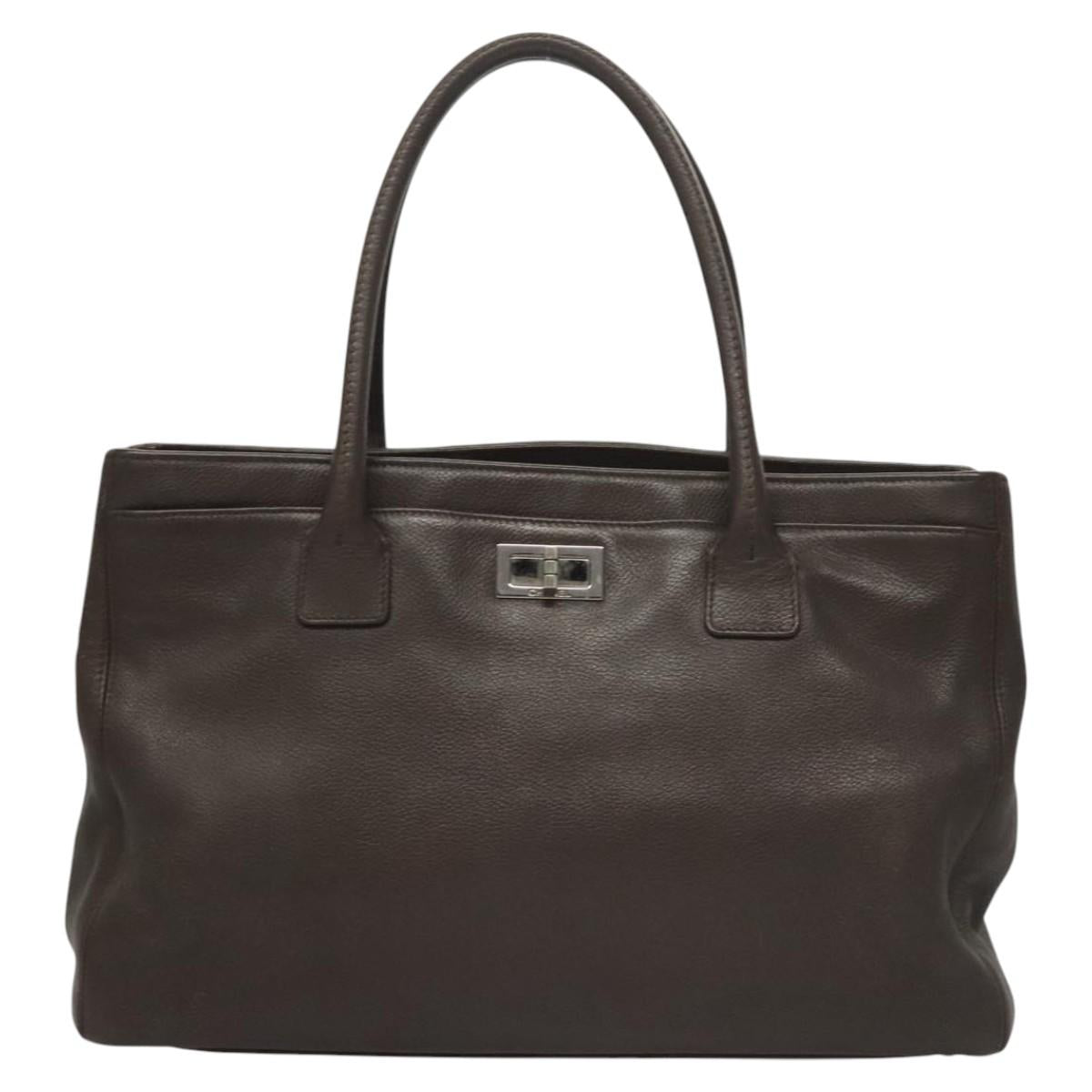 CHANEL Shoulder Bag Caviar Skin Brown CC Auth bs25719