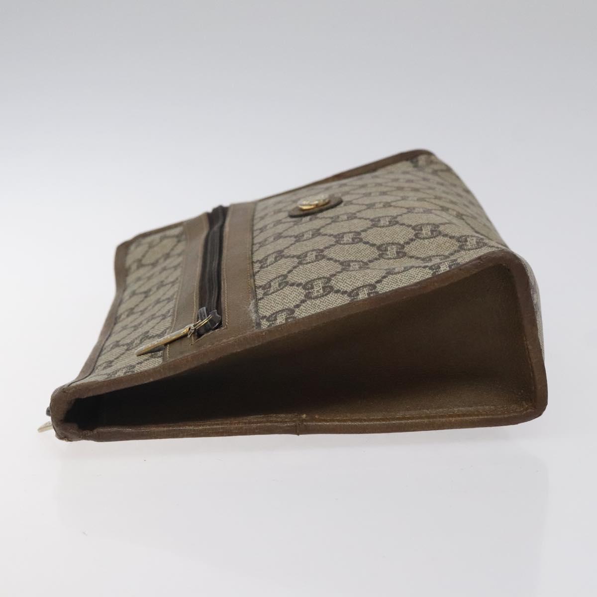 GUCCI GG Plus Supreme Clutch Bag PVC Leather Beige Auth bs25739