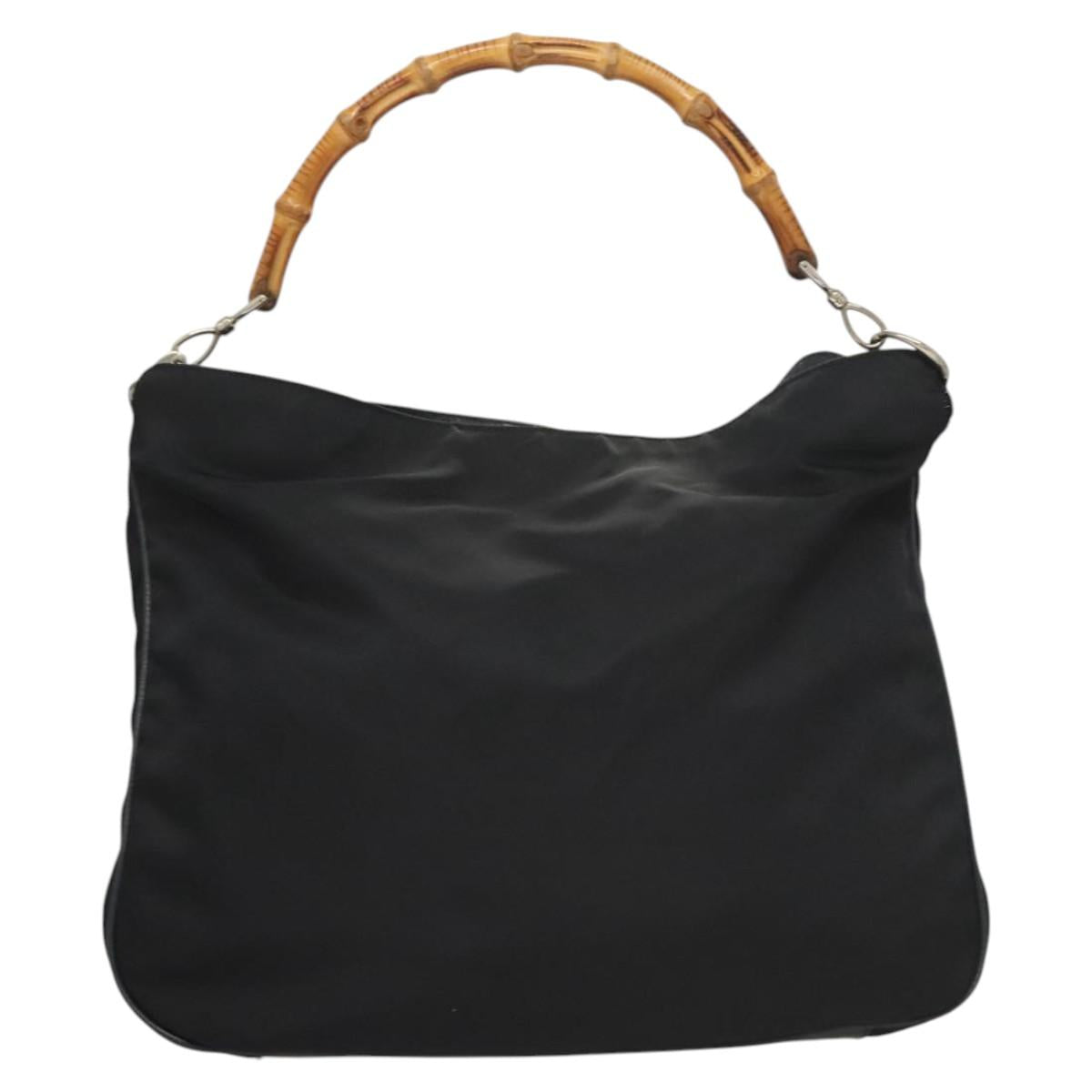 GUCCI Bamboo Hand Bag Canvas 2way Navy Silver 001 1577 Auth bs25743