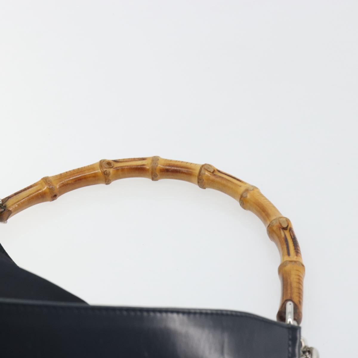 GUCCI Bamboo Hand Bag Canvas 2way Navy Silver 001 1577 Auth bs25743