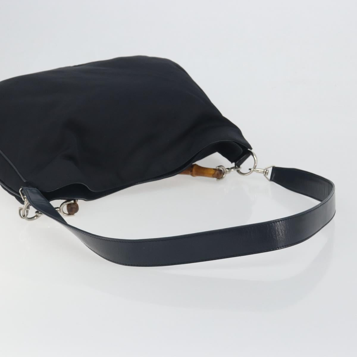 GUCCI Bamboo Hand Bag Canvas 2way Navy Silver 001 1577 Auth bs25743