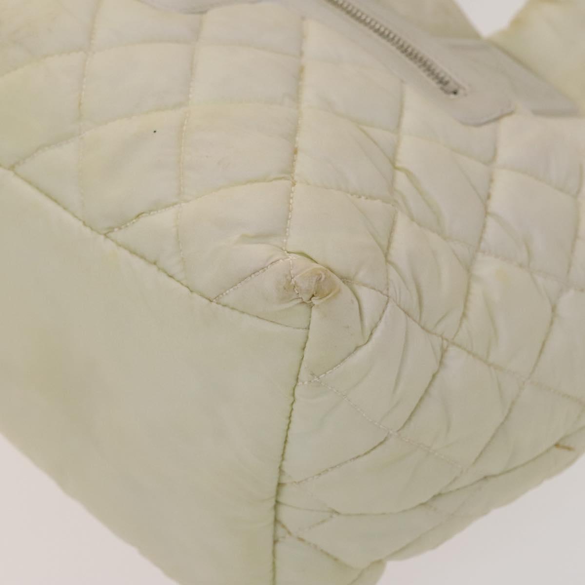 CHANEL Coco Cocoon Hand Bag Nylon White Silver CC Auth bs25763