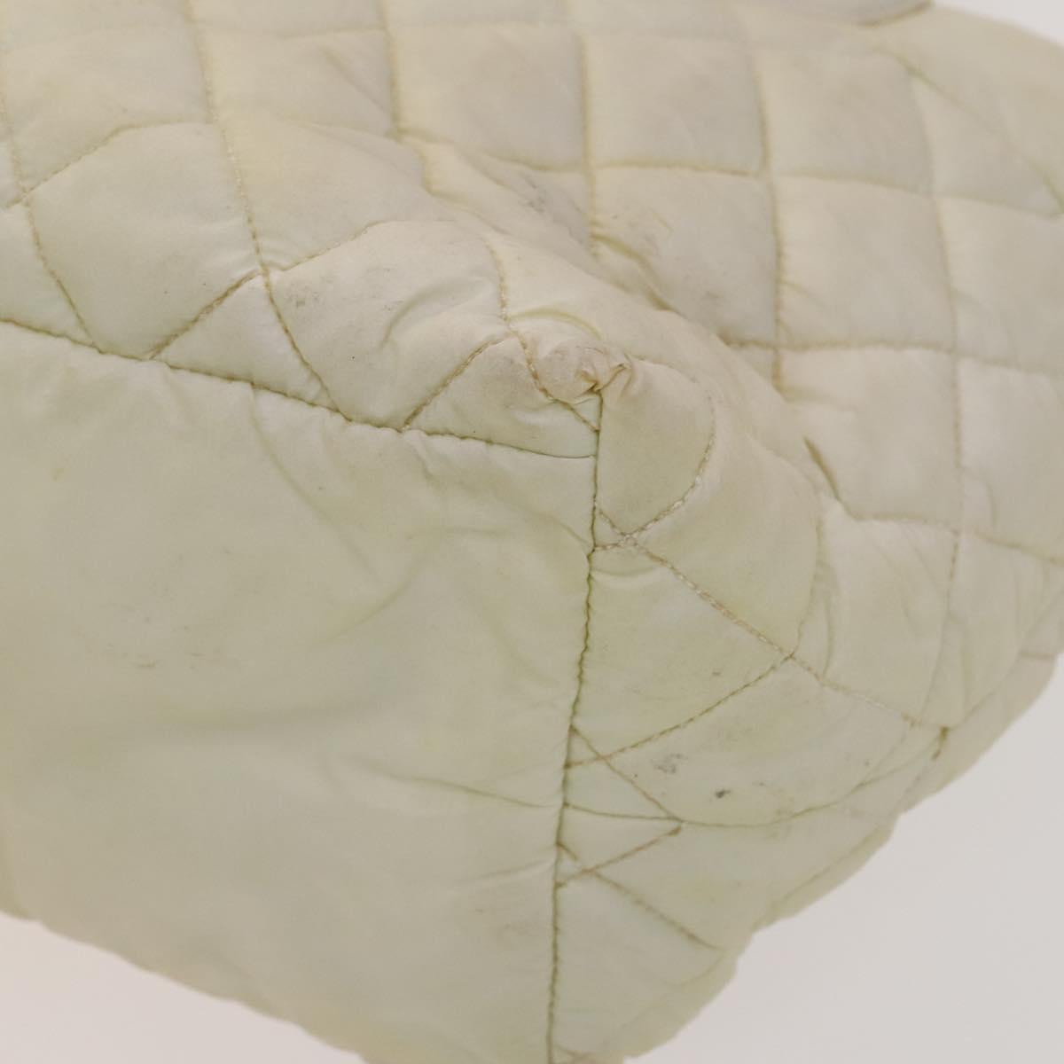 CHANEL Coco Cocoon Hand Bag Nylon White Silver CC Auth bs25763