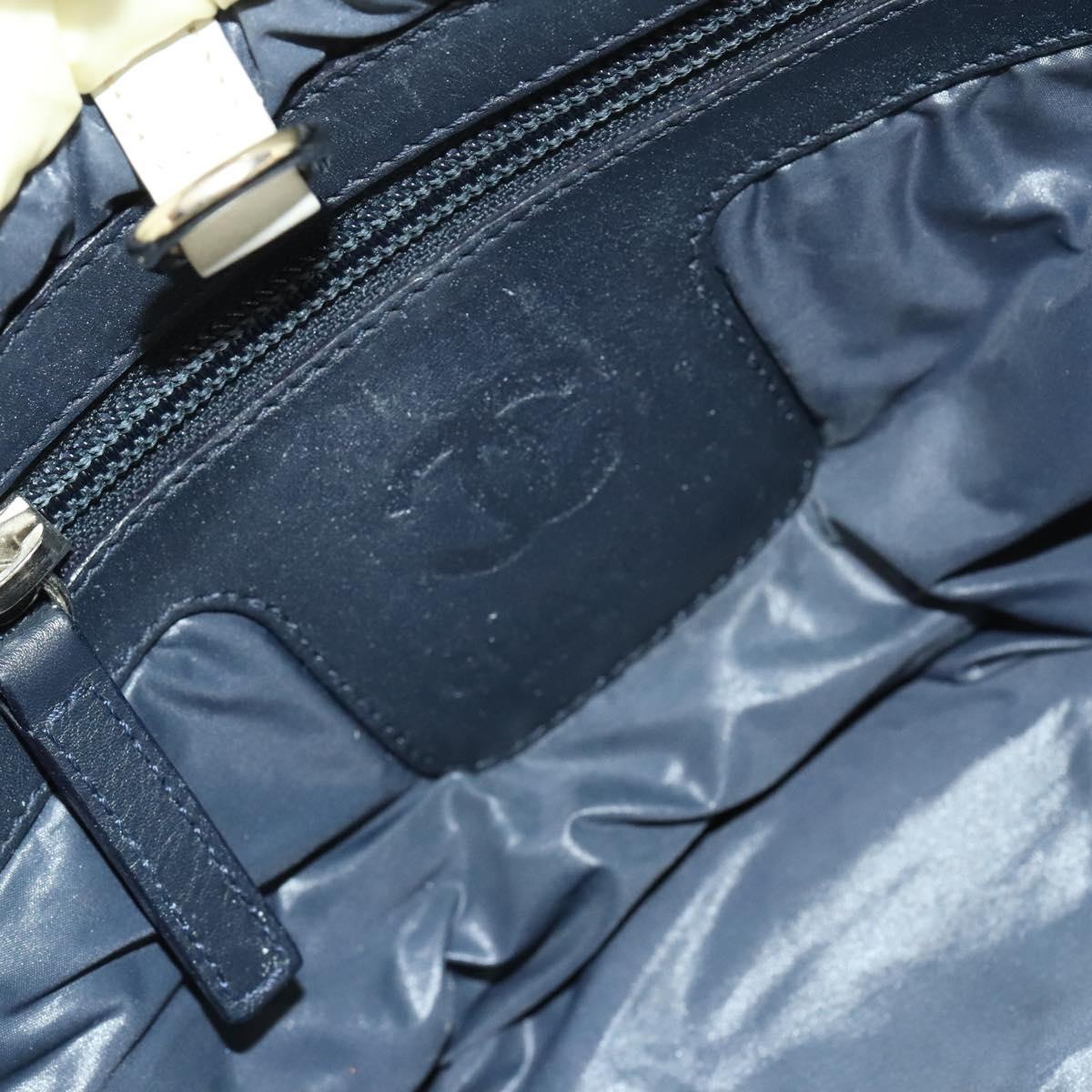 CHANEL Coco Cocoon Hand Bag Nylon White Silver CC Auth bs25763