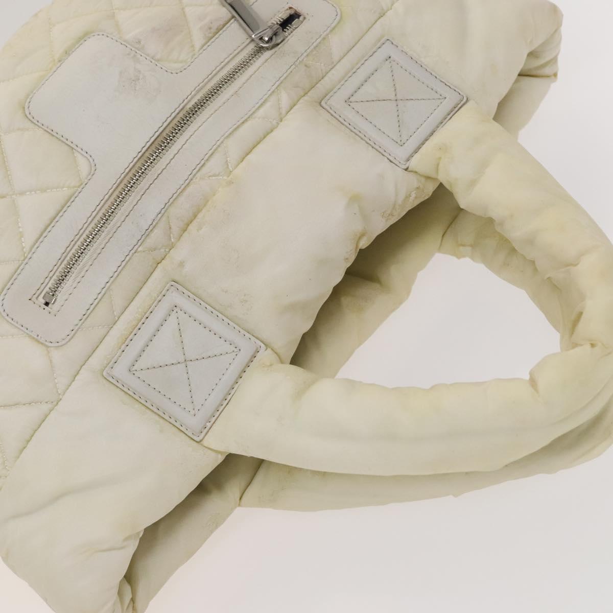 CHANEL Coco Cocoon Hand Bag Nylon White Silver CC Auth bs25763