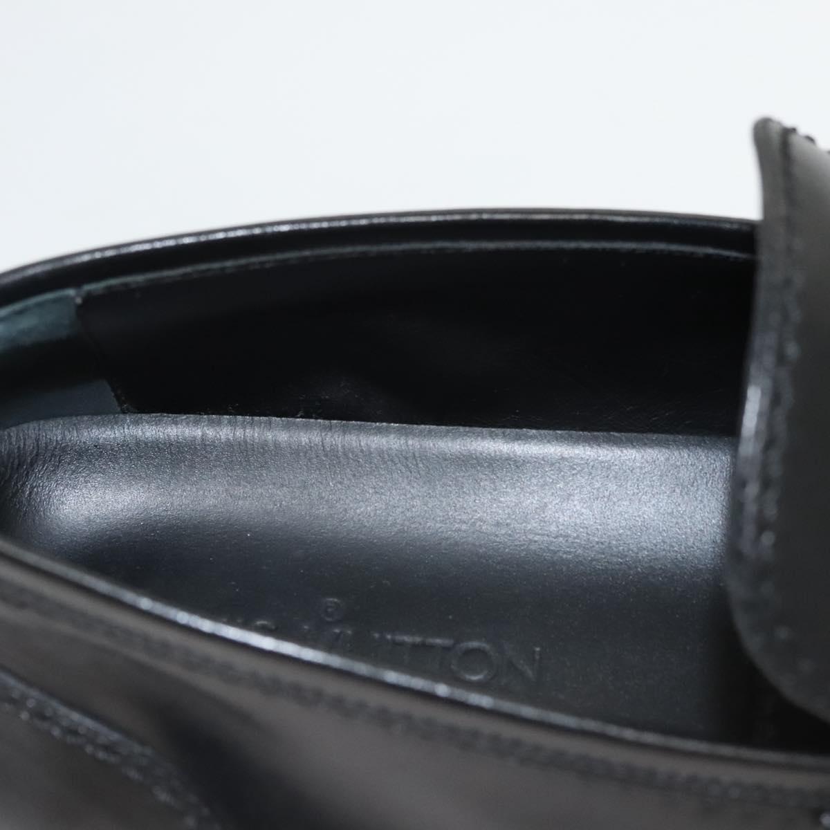 LOUIS VUITTON Driving Shoes Leather Black LV Auth bs25780