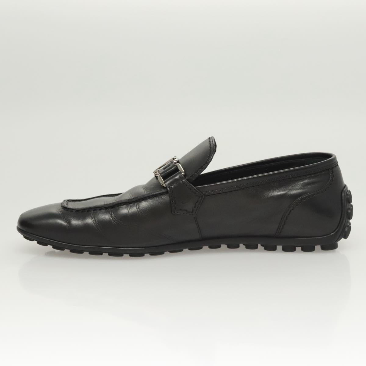 LOUIS VUITTON Driving Shoes Leather Black LV Auth bs25780