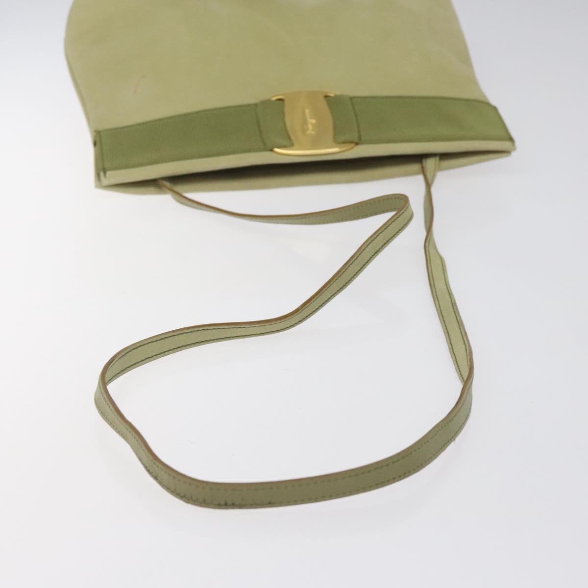 Salvatore Ferragamo Shoulder Bag Suede Green Gold Auth bs25782