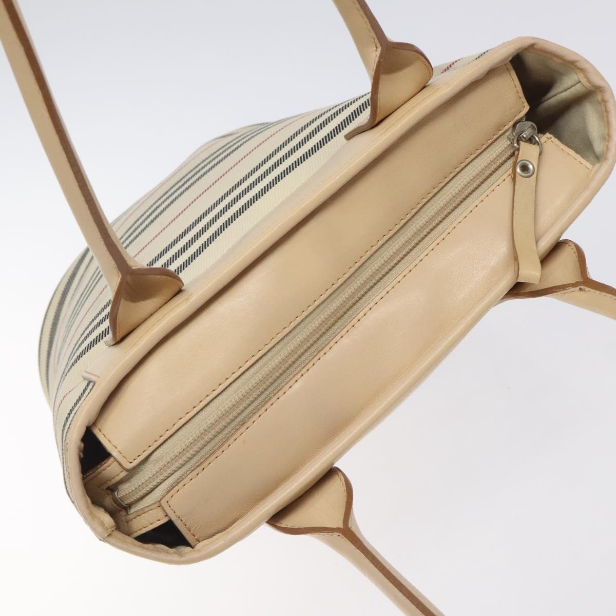 BURBERRY Hand Bag Canvas Beige Silver Auth bs25790