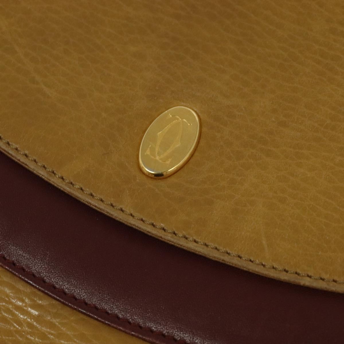 CARTIER Shoulder Bag Leather Yellow Gold Auth bs25792