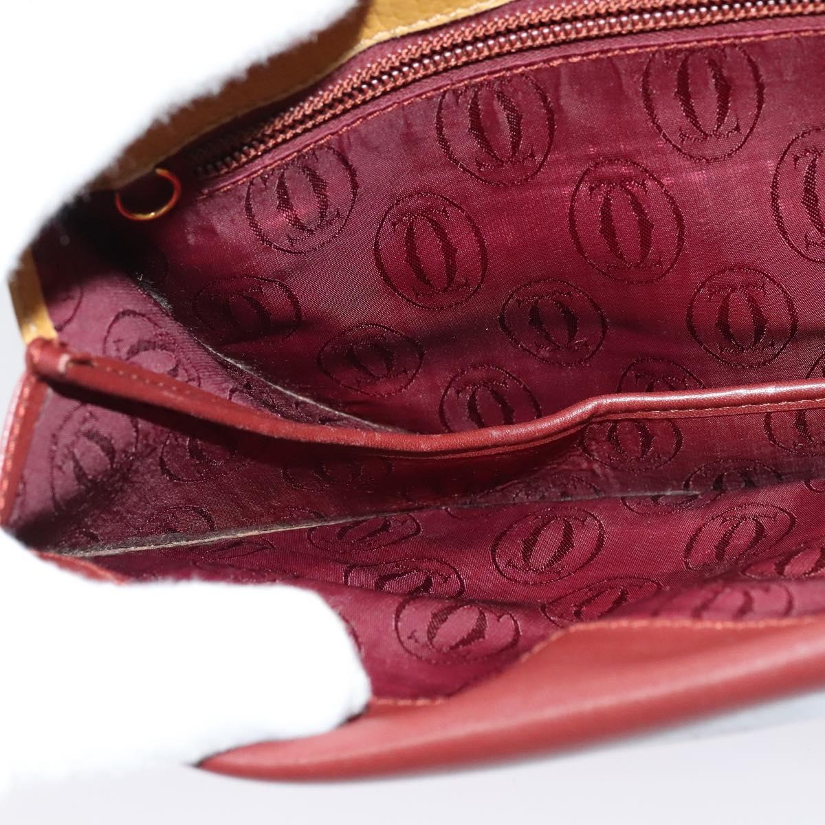 CARTIER Shoulder Bag Leather Yellow Gold Auth bs25792