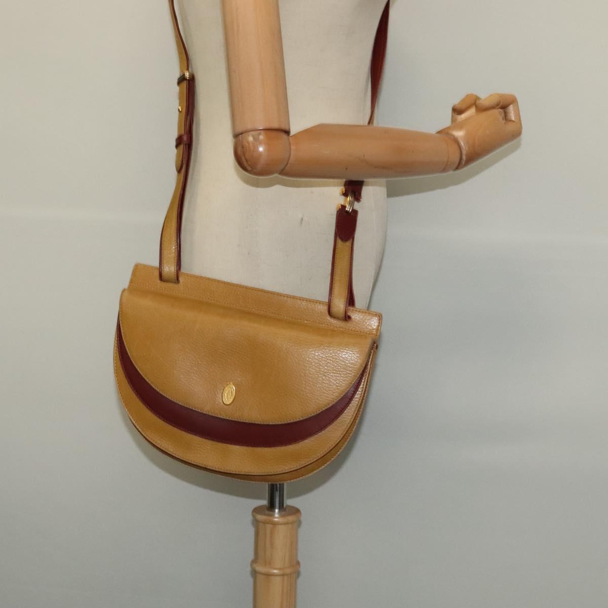 CARTIER Shoulder Bag Leather Yellow Gold Auth bs25792