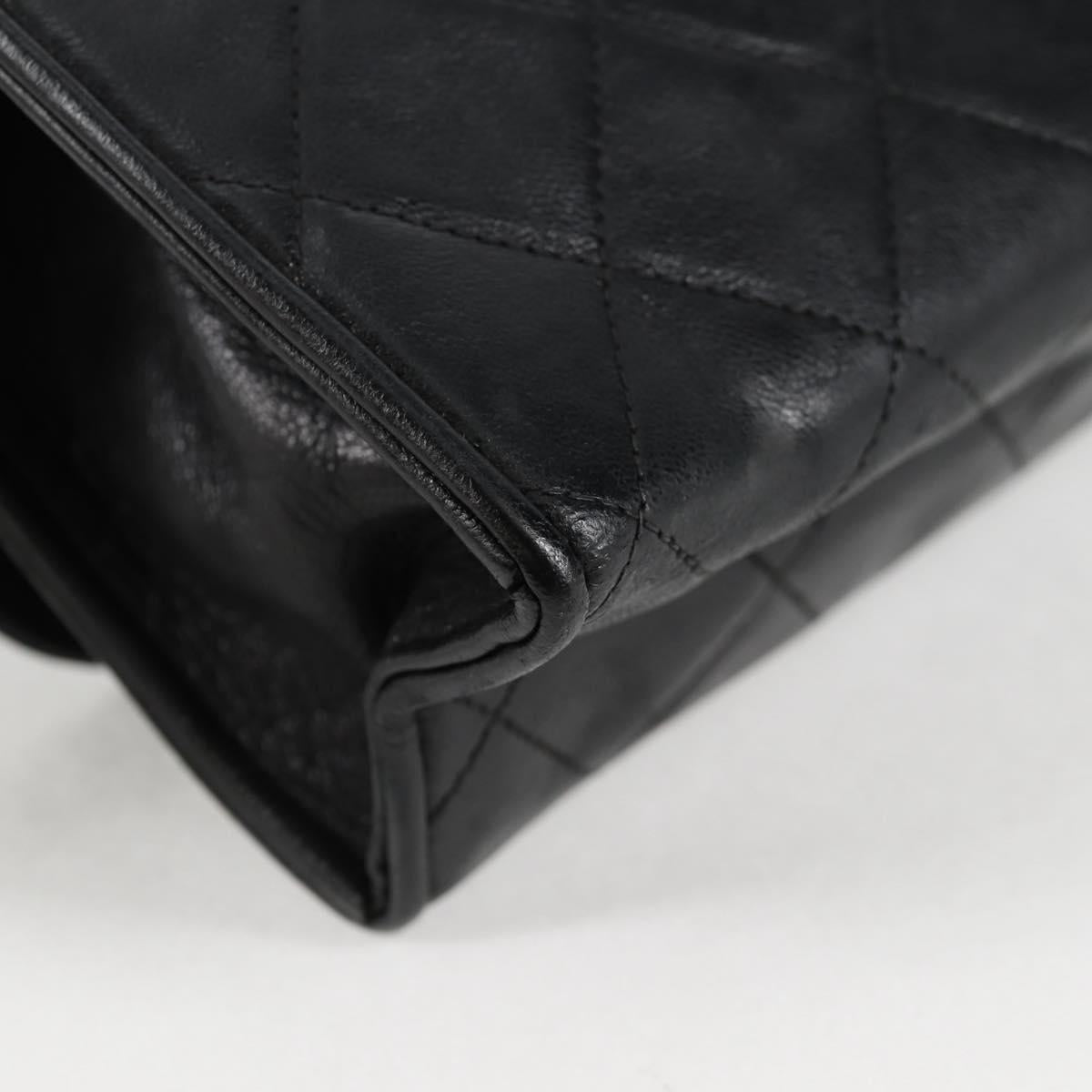 CHANEL Matelasse Chain Shoulder Bag Lamb Skin Black Gold CC Auth bs25799