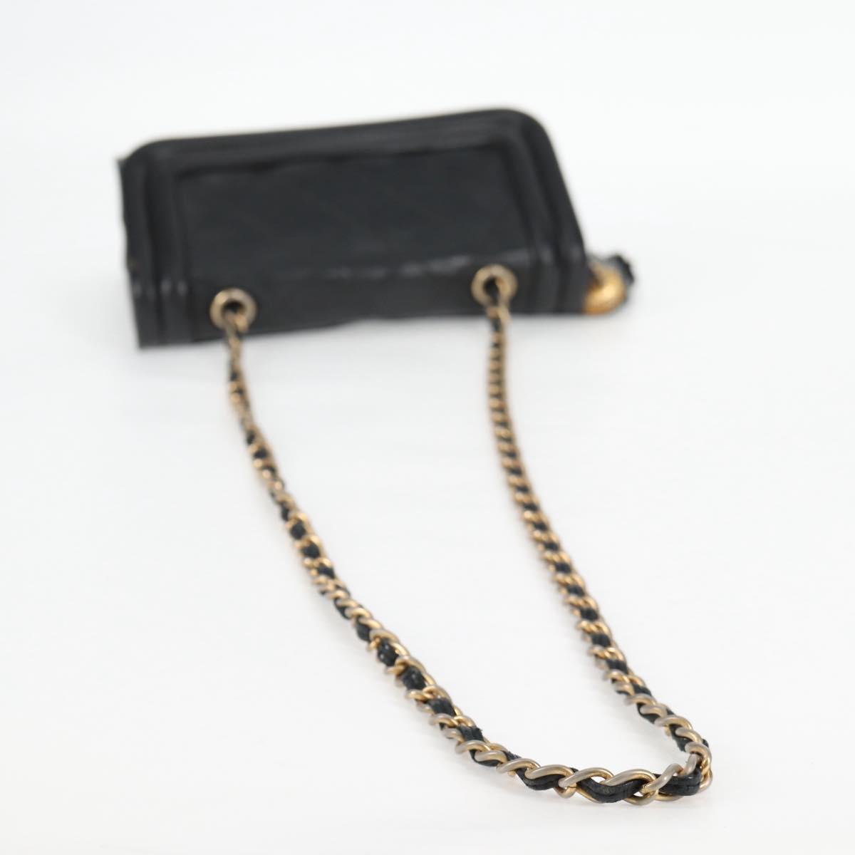 CHANEL Matelasse Chain Shoulder Bag Lamb Skin Black Gold CC Auth bs25799