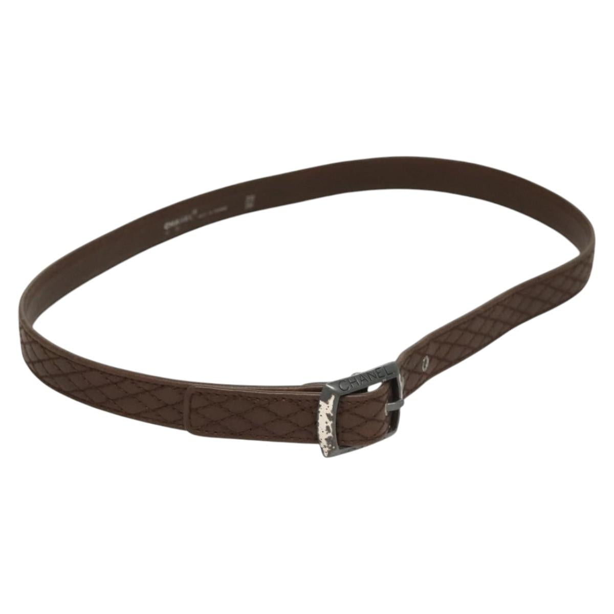 CHANEL Belt Leather 30.7"" Brown CC Auth bs25810