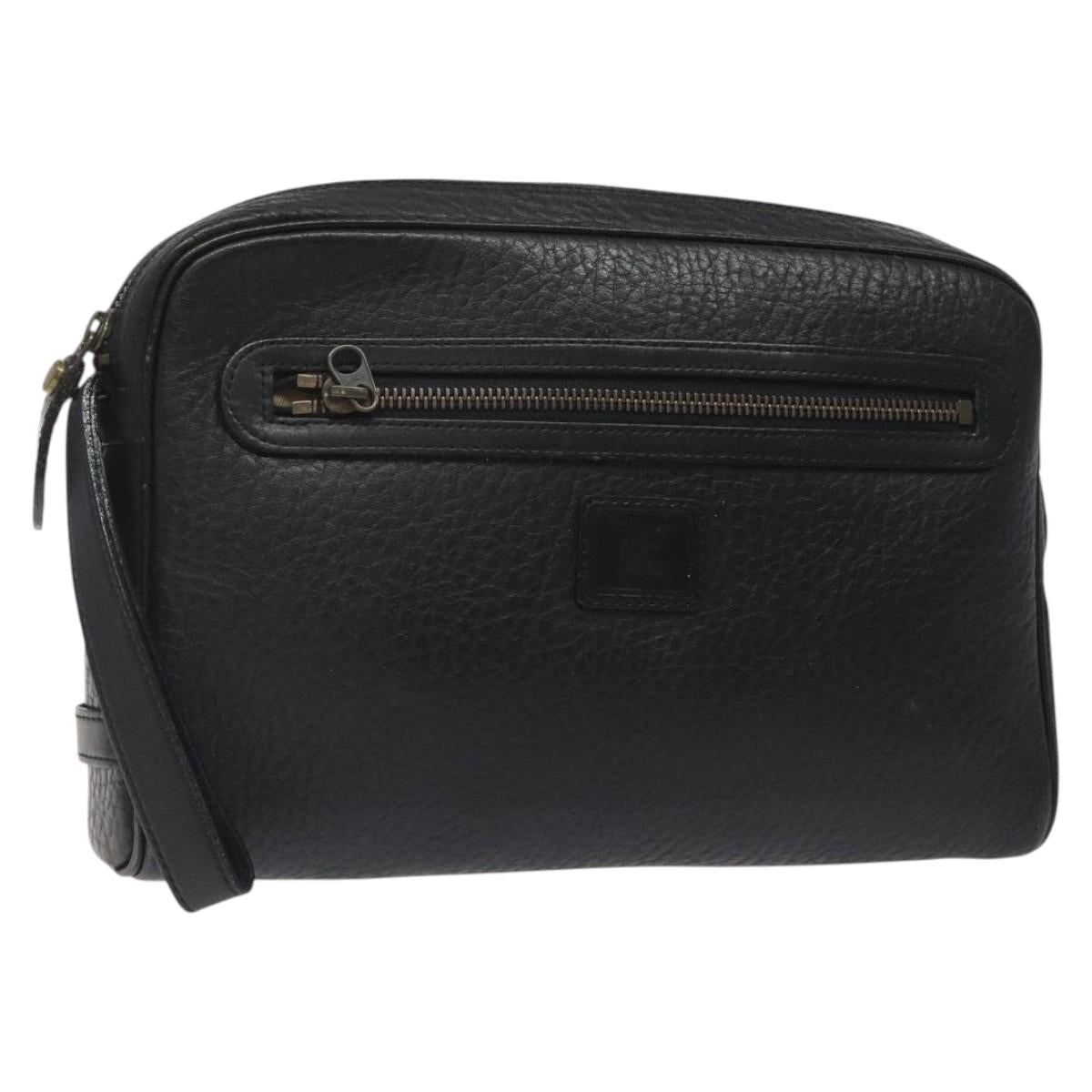 Burberrys Clutch Bag Leather Black Auth bs25815