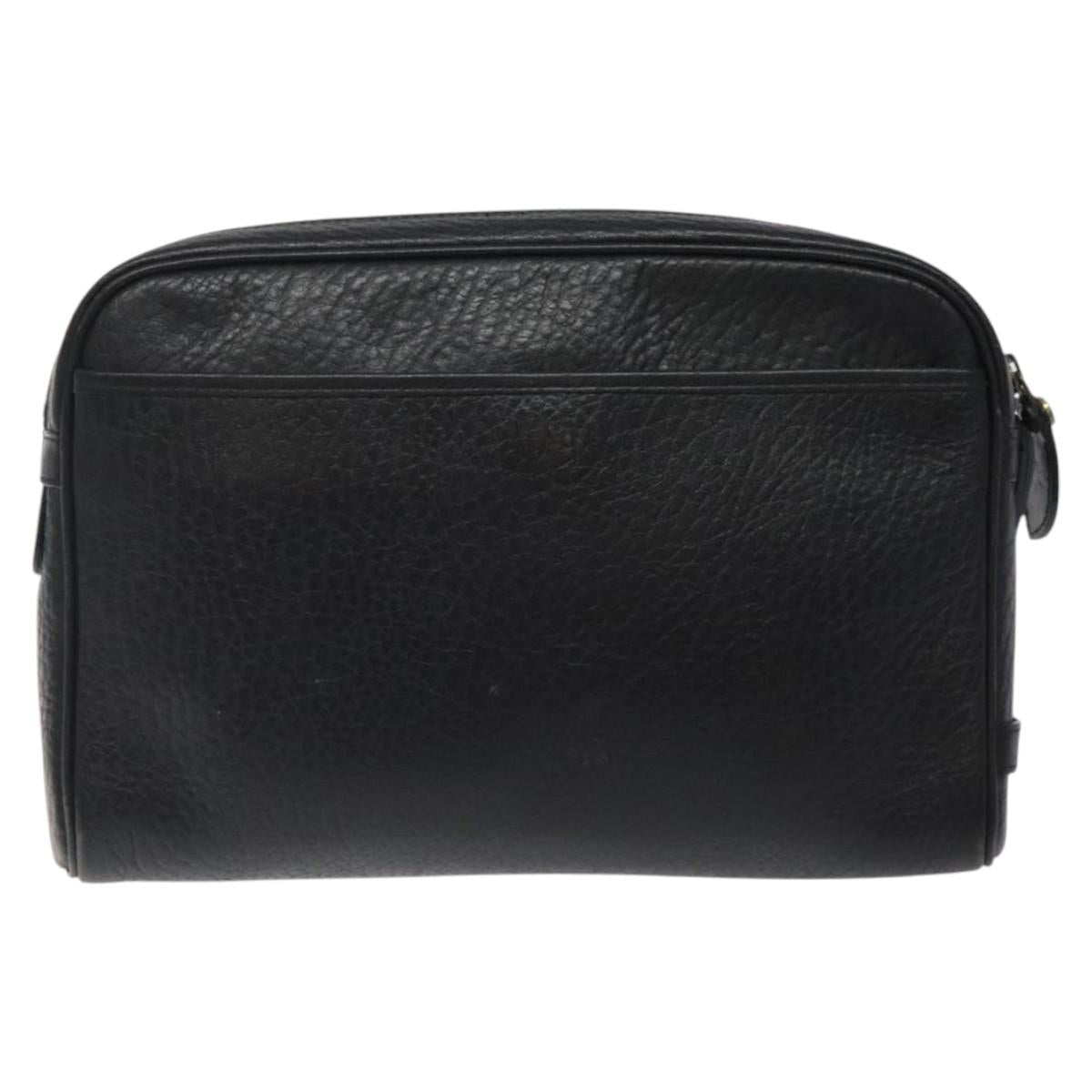 Burberrys Clutch Bag Leather Black Auth bs25815