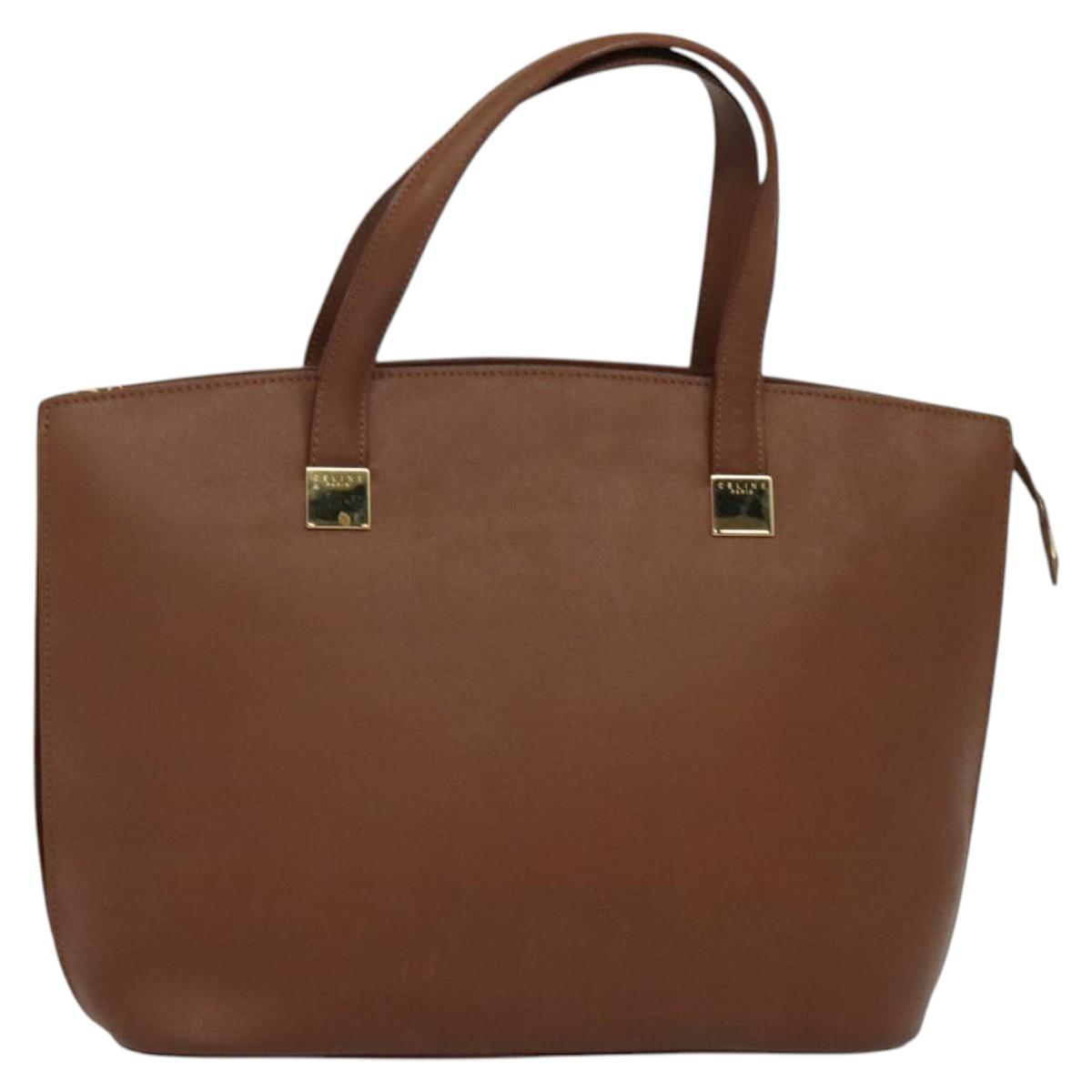 CELINE Hand Bag Leather Brown Gold Auth bs25822