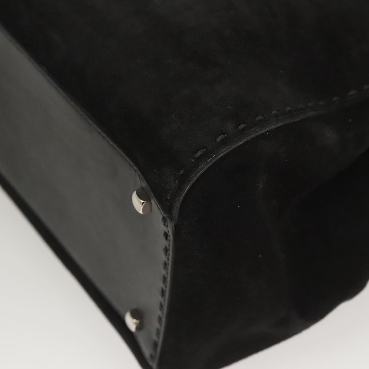 Salvatore Ferragamo Gancini Shoulder Bag Suede Black Silver Auth bs25826