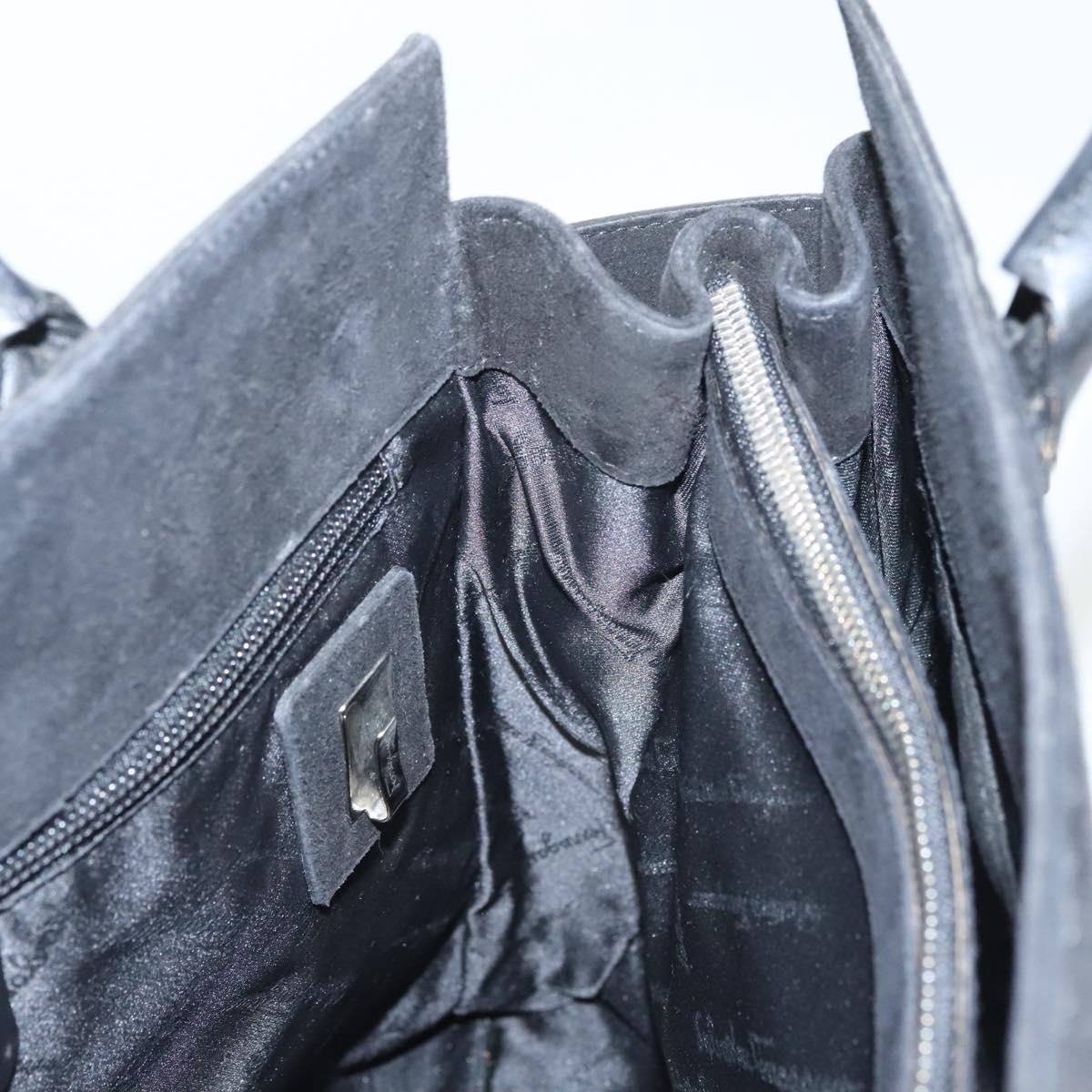 Salvatore Ferragamo Gancini Shoulder Bag Suede Black Silver Auth bs25826