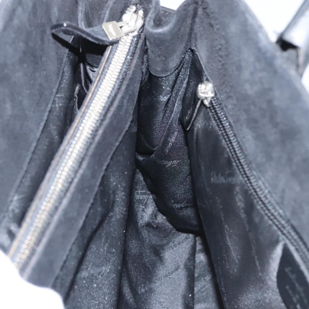 Salvatore Ferragamo Gancini Shoulder Bag Suede Black Silver Auth bs25826