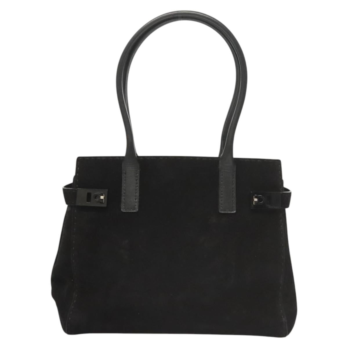 Salvatore Ferragamo Gancini Shoulder Bag Suede Black Silver Auth bs25826