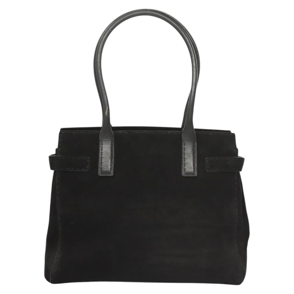 Salvatore Ferragamo Gancini Shoulder Bag Suede Black Silver Auth bs25826