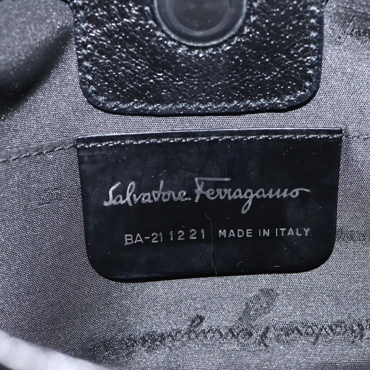 Salvatore Ferragamo Shoulder Bag Canvas Navy Silver Auth bs25827