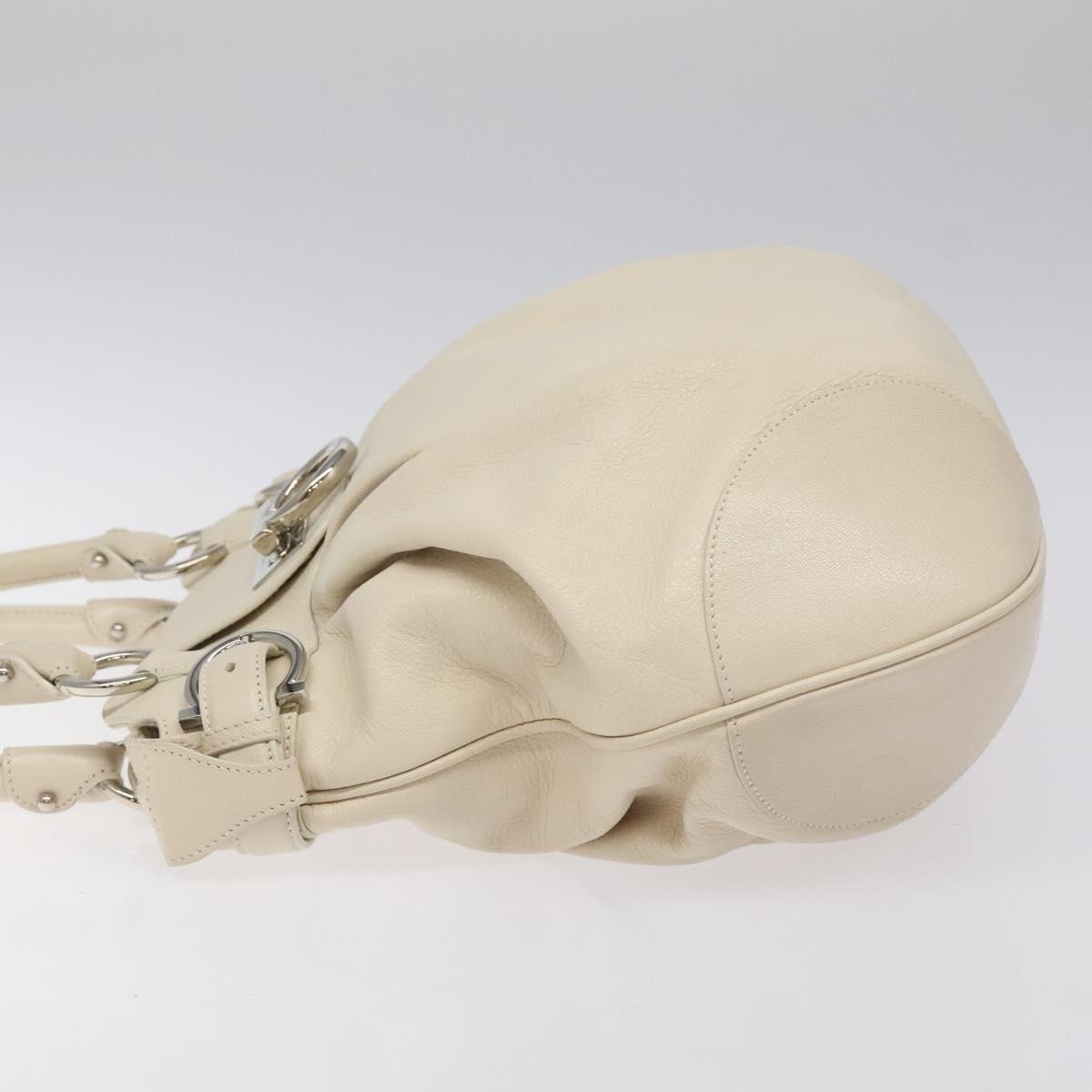 Salvatore Ferragamo Gancini Shoulder Bag Leather White Silver Auth bs25829