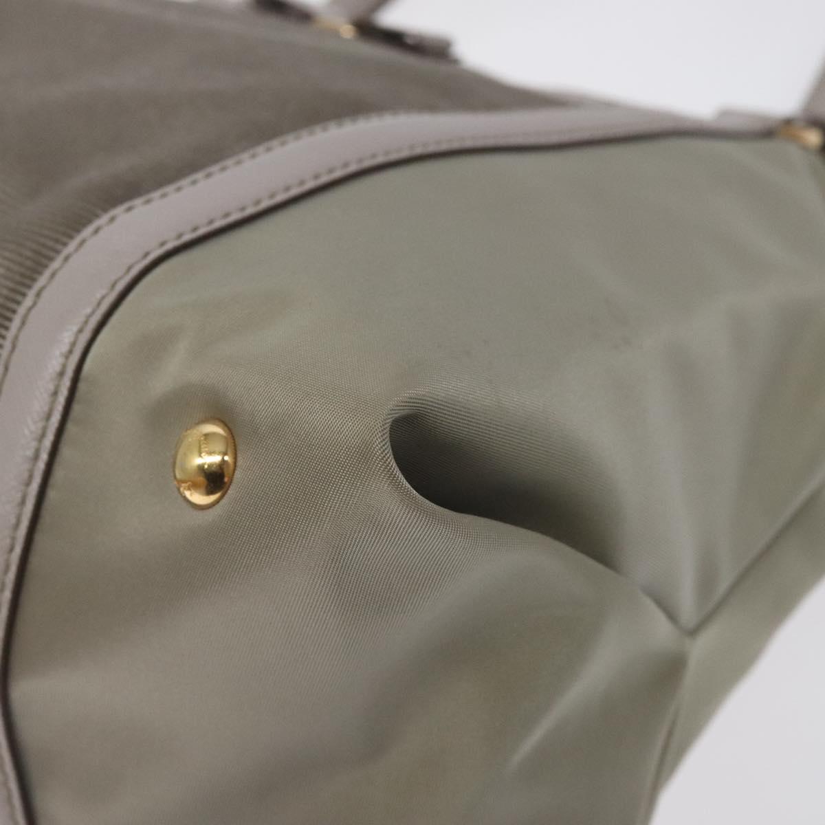 Salvatore Ferragamo Hand Bag Nylon Leather Gray Gold Auth bs25830