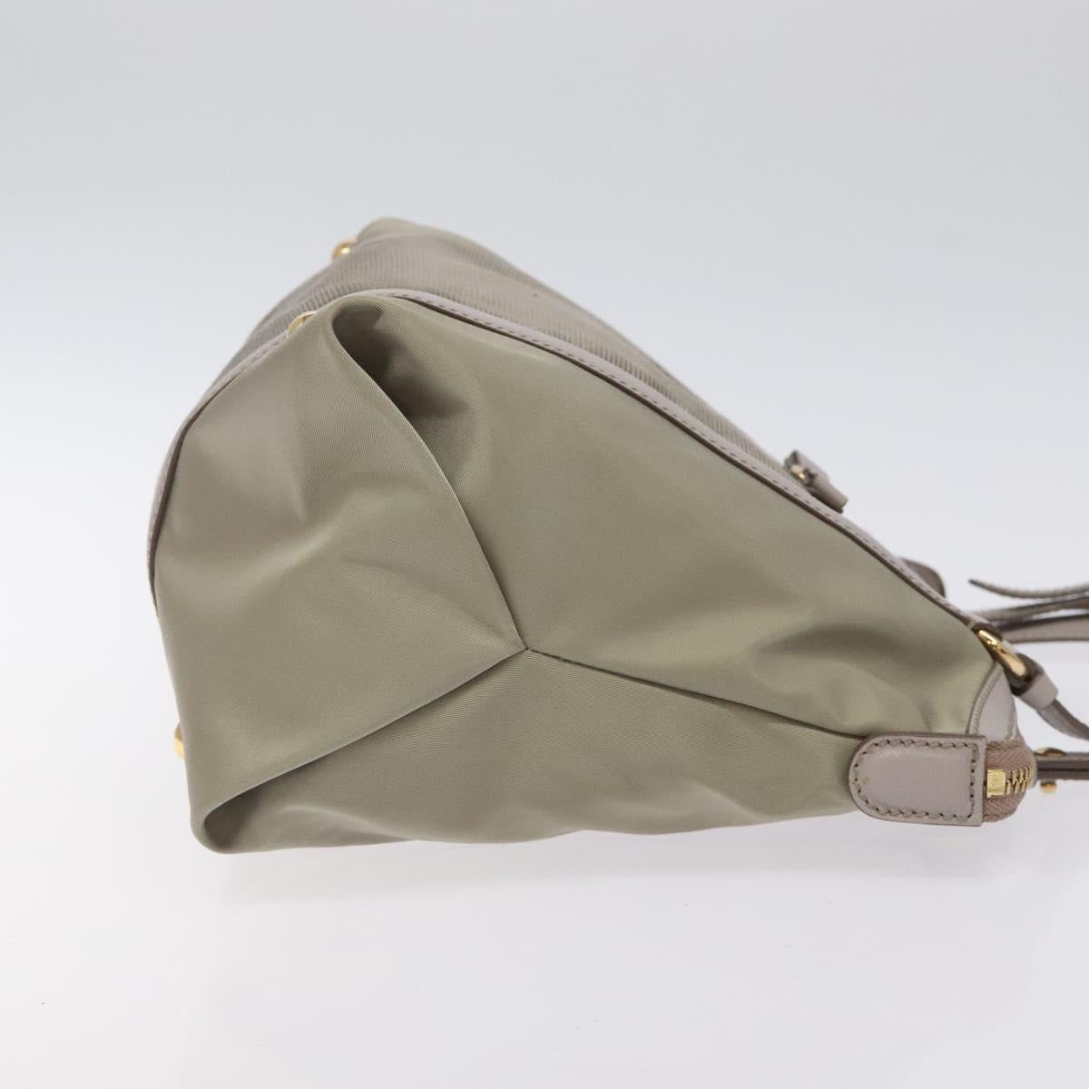 Salvatore Ferragamo Hand Bag Nylon Leather Gray Gold Auth bs25830