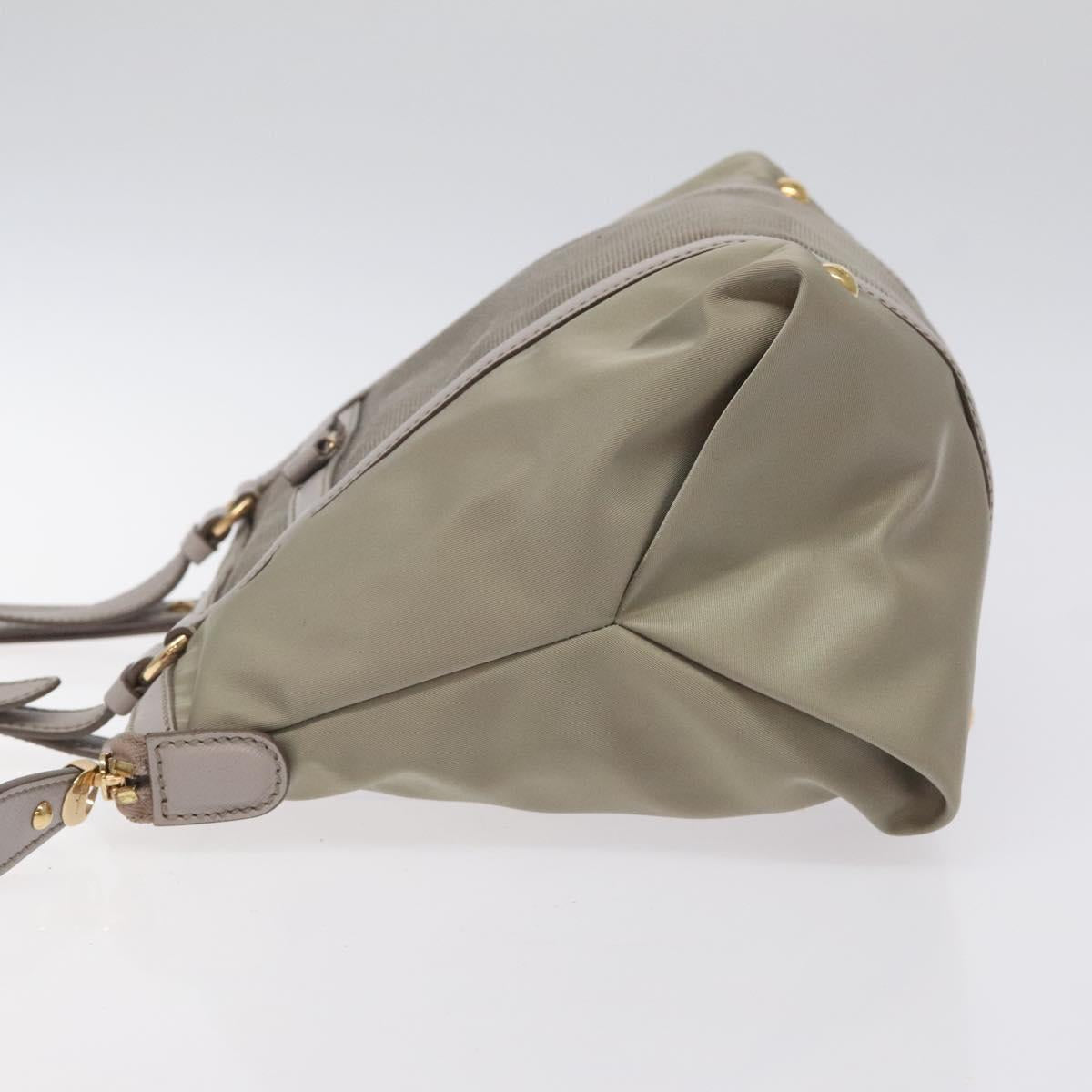 Salvatore Ferragamo Hand Bag Nylon Leather Gray Gold Auth bs25830