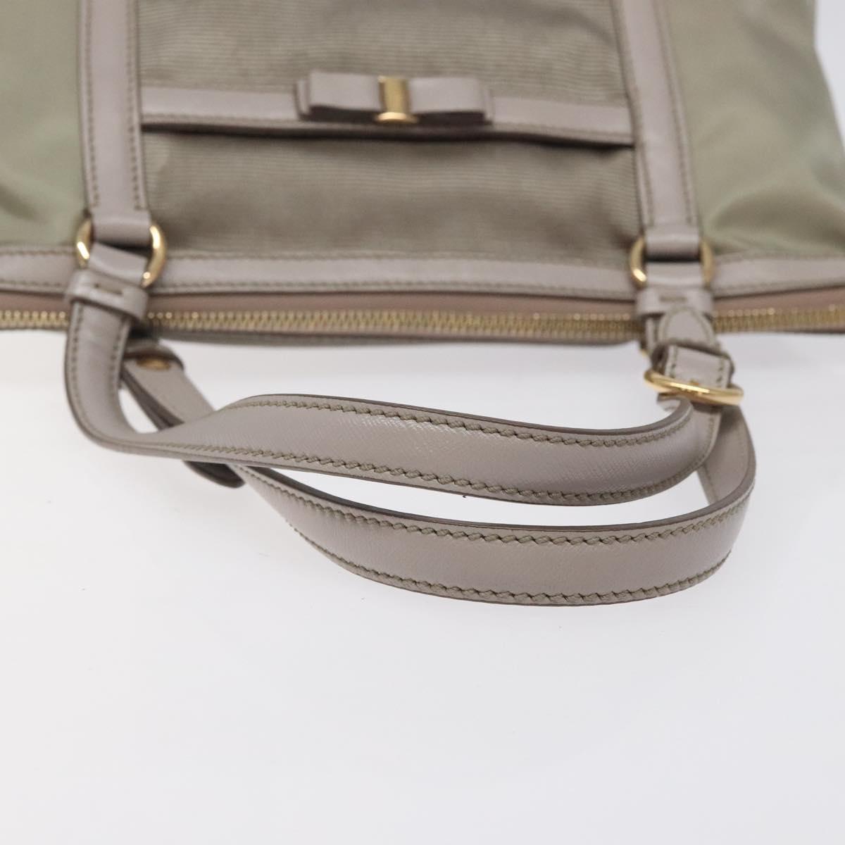 Salvatore Ferragamo Hand Bag Nylon Leather Gray Gold Auth bs25830