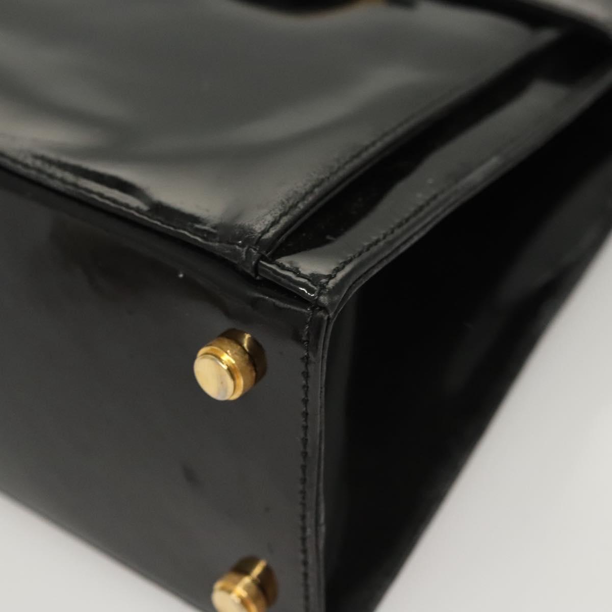 Salvatore Ferragamo Hand Bag Enamel 2way Black Gold Auth bs25832