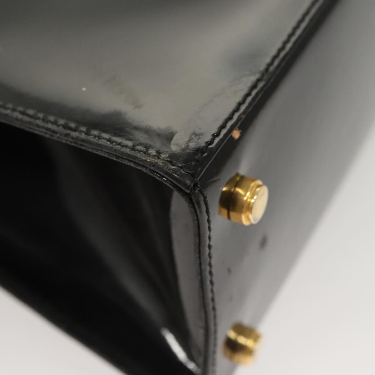 Salvatore Ferragamo Hand Bag Enamel 2way Black Gold Auth bs25832