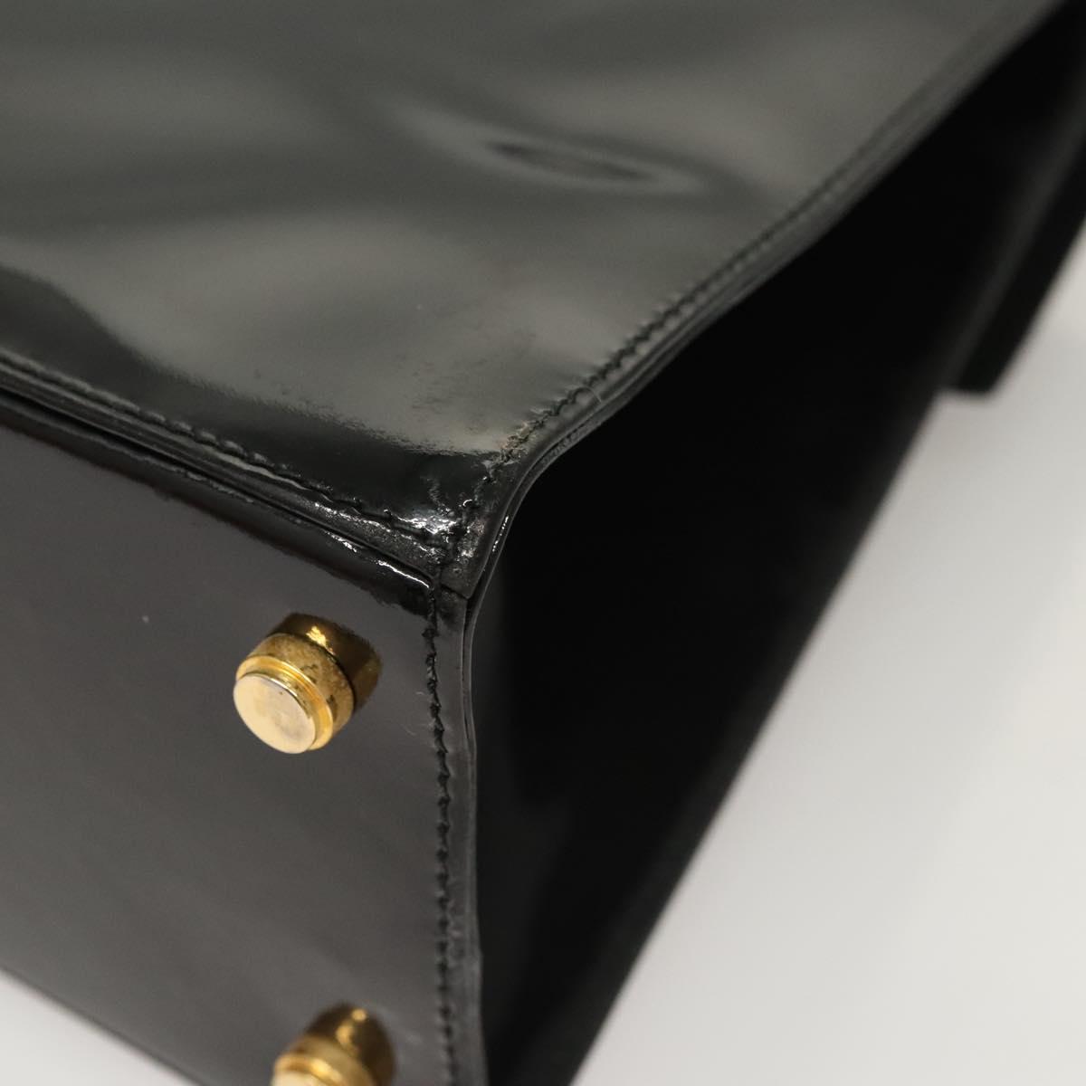 Salvatore Ferragamo Hand Bag Enamel 2way Black Gold Auth bs25832