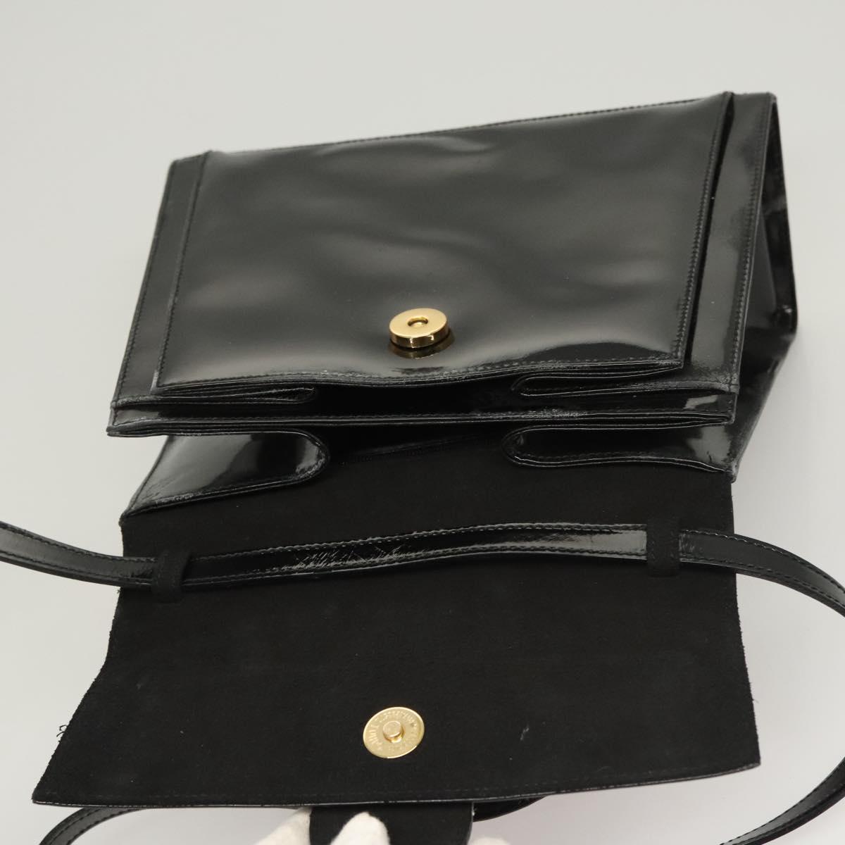 Salvatore Ferragamo Hand Bag Enamel 2way Black Gold Auth bs25832