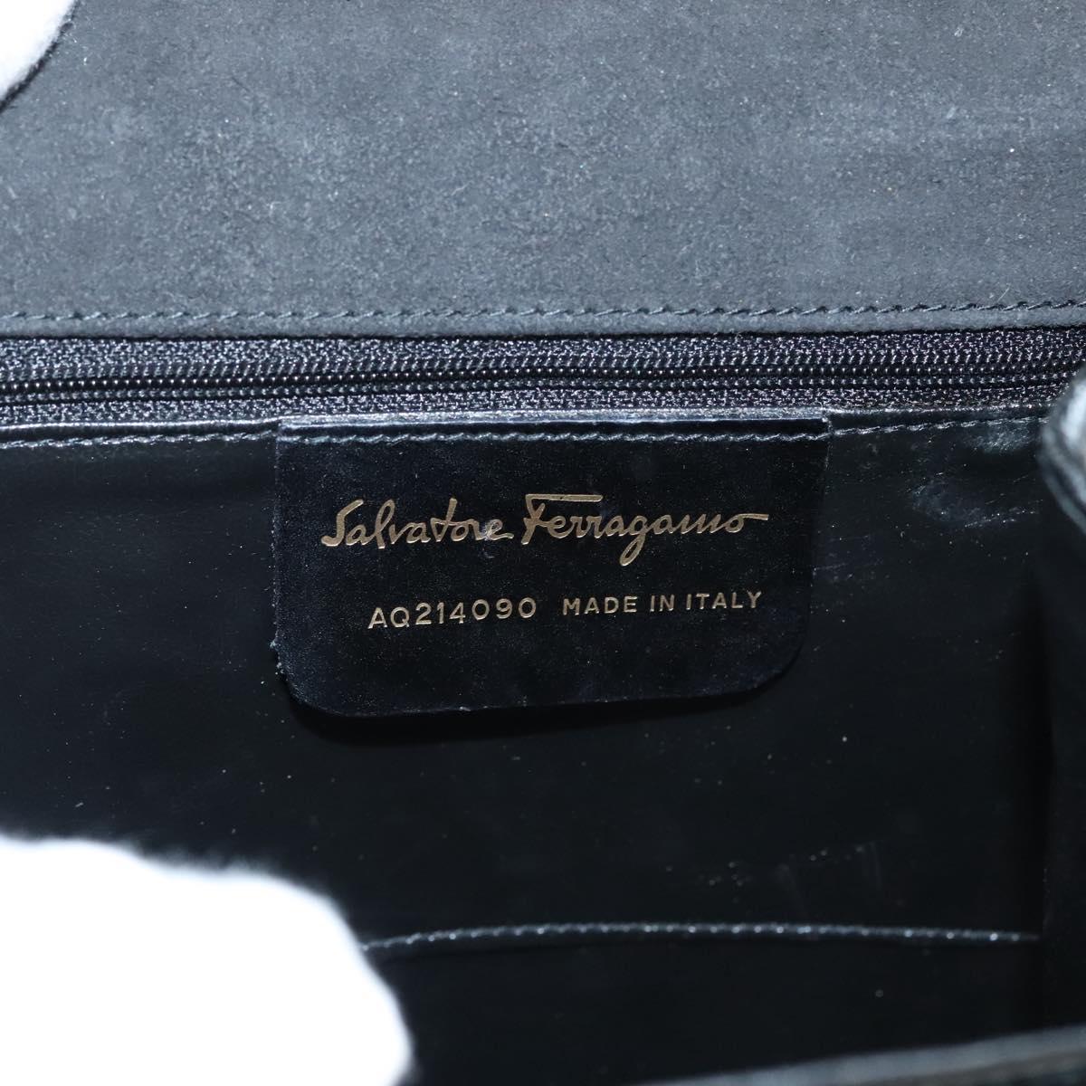 Salvatore Ferragamo Hand Bag Enamel 2way Black Gold Auth bs25832